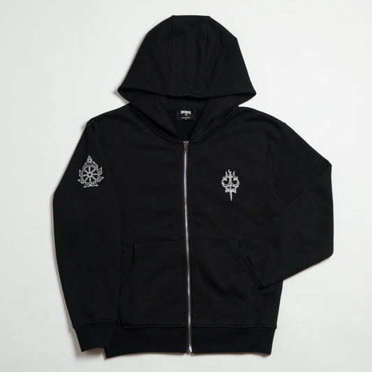 CHAKRA ZIP UP HOODIE BLACK
